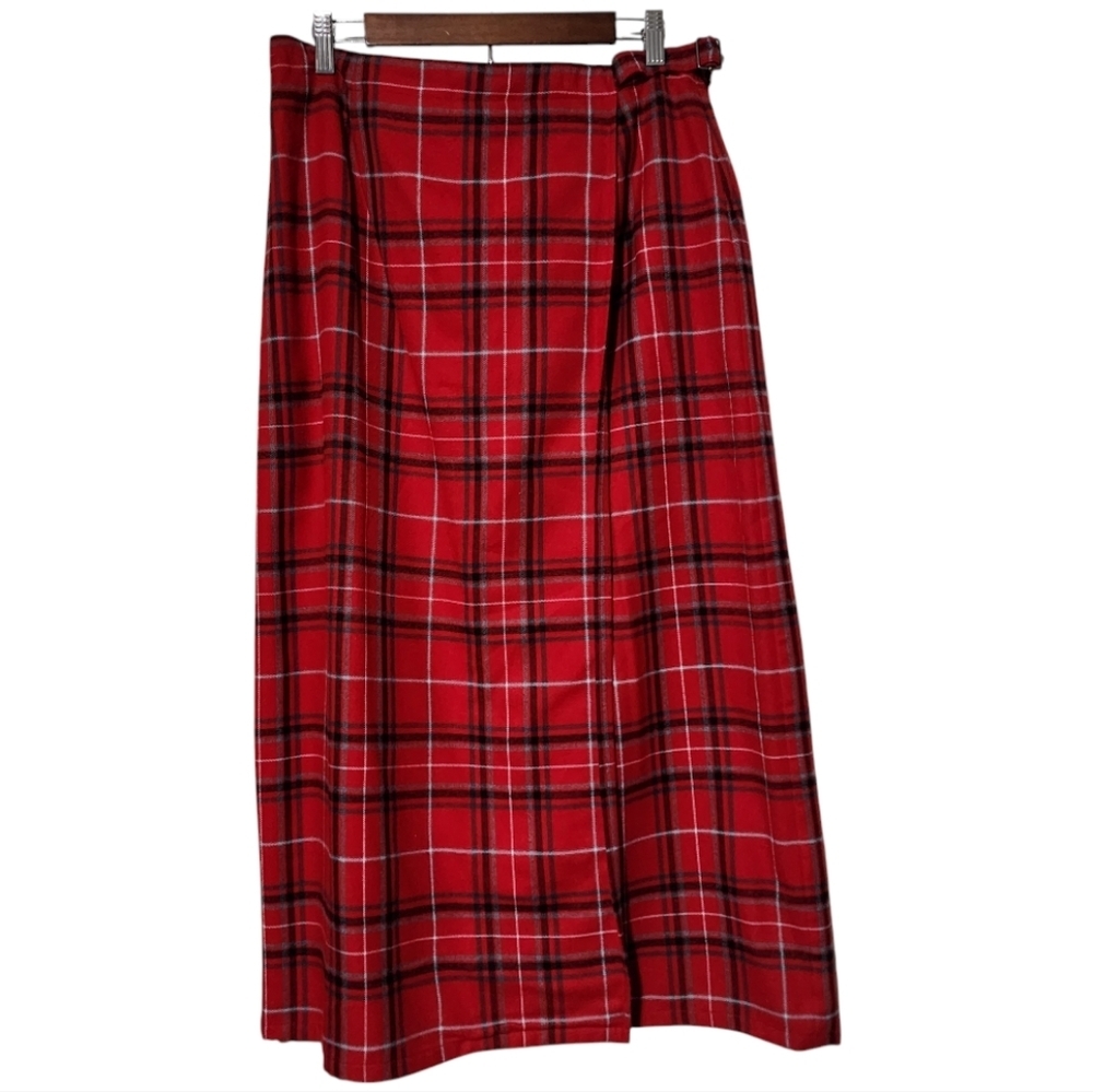 Liz Claiborne Crazy Horse Vintage Tartan Red Black Plaid Maxi Skirt - Picture 2 of 10